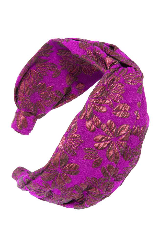 Wide, top knot  purple headband, purple floral fabric, handmade by L. Erickson USA