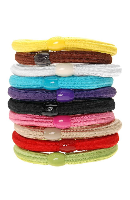 L. Erickson Solid Stretch Ponytail Hair Ties, yellow, brown, white, blue, purple, black, pink, blonde, red, green