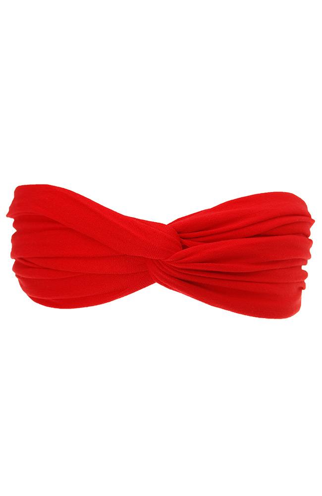 Red top knot headband, Italian Lycra headwrap by L. Erickson