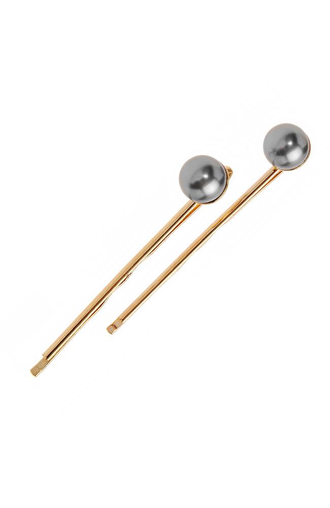 Little Faux Pearl Bobby Pin Pair by L. Erickson, grey pearl and gold pin