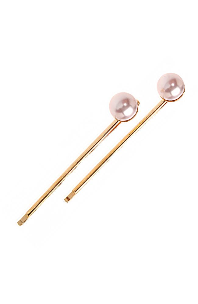 Little Faux Pearl Bobby Pin Pair by L. Erickson, rosaline pearl and gold pin