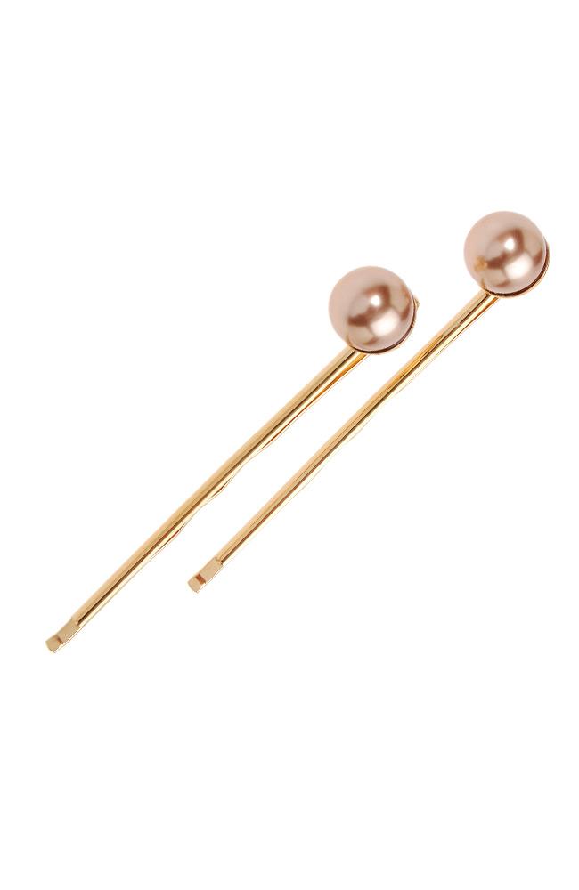 Little Faux Pearl Bobby Pin Pair by L. Erickson, rose gold pearl and gold