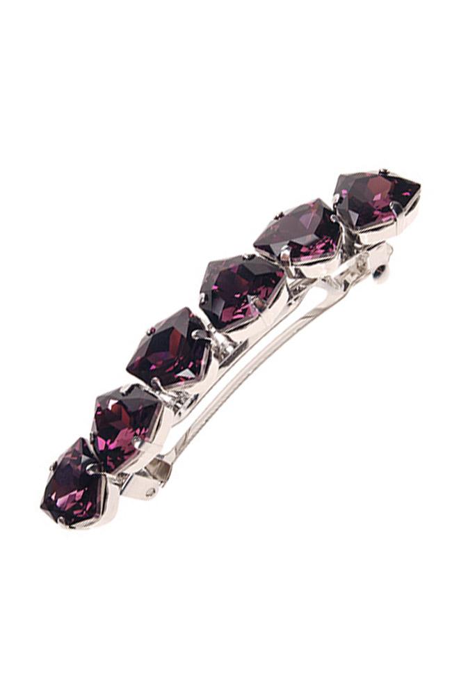 Dark amethyst crystals on silver French barrette style clasp, L. Erickson
