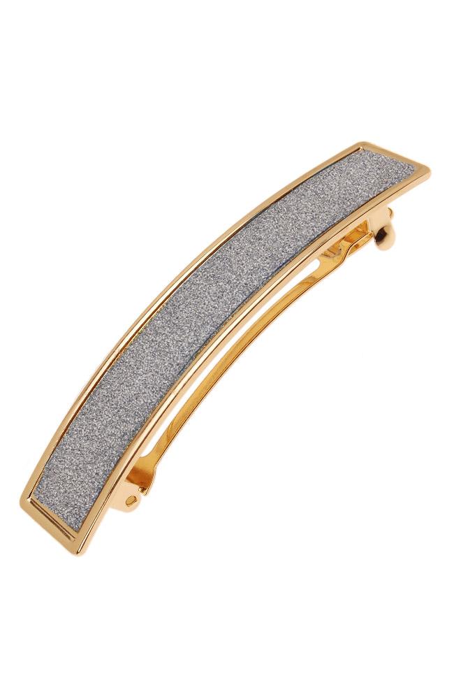L. Erickson Glitter Barrette Hair Clip, Silver Glitter | Gold Clasp