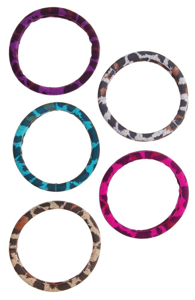 Thick workout hair ties, Sport Ponytail Pack, animal print, pink, purple, teal, beige, by L. Erickson