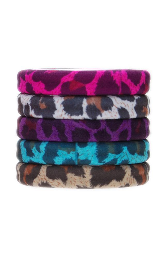 Thick workout hair ties, Sport Ponytail Pack, animal print, pink, purple, teal, beige, by L. Erickson