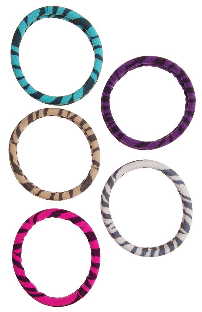 Thick workout hair ties, Sport Ponytail Pack, zebra print, pink, purple, teal, beige, by L. Erickson