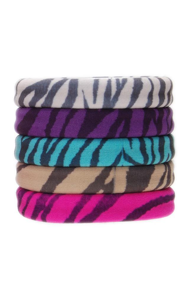 Thick workout hair ties, Sport Ponytail Pack, zebra print, pink, purple, teal, beige, by L. Erickson
