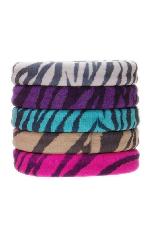 Thick workout hair ties, Sport Ponytail Pack, zebra print, pink, purple, teal, beige, by L. Erickson