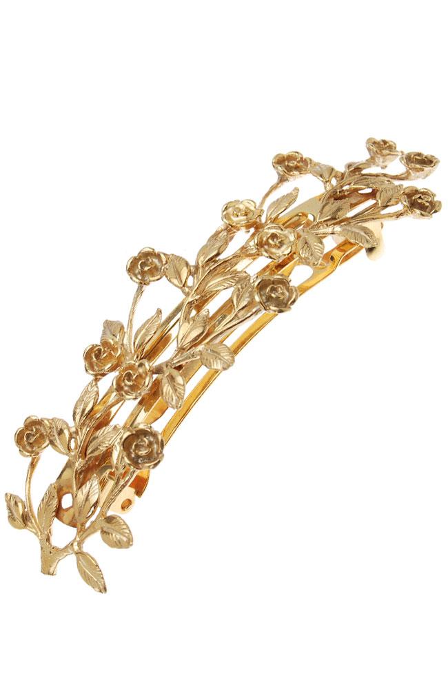 Gold Rose Flower Hair Clip with French Barrette Clasp, L. Erickson