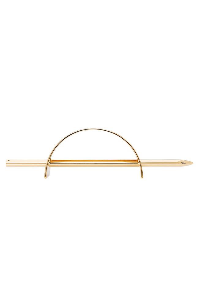 Gold Hair Pin with Skinny Rectangle Metal Slide by L. Erickson, side view