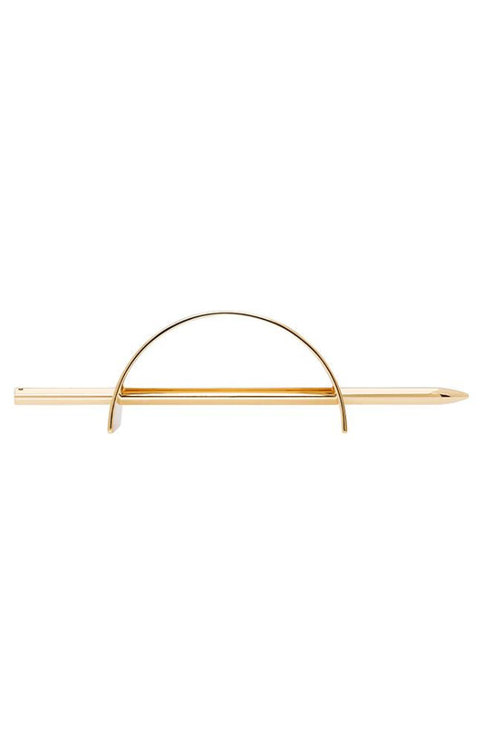 Gold Hair Pin with Skinny Rectangle Metal Slide by L. Erickson, side view
