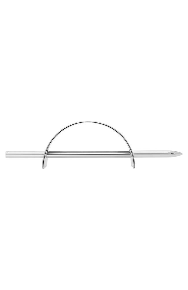 Silver Hair Pin with Skinny Rectangle Metal Slide by L. Erickson, side view