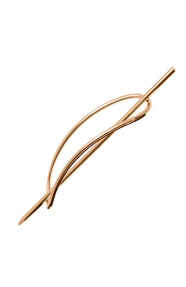 Gold Hair Pin, Oblong Metal Slide by L. Erickson, angled view