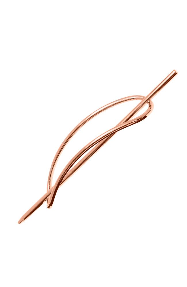 Rose Gold Hair Pin, Oblong Metal Slide by L. Erickson, angled view