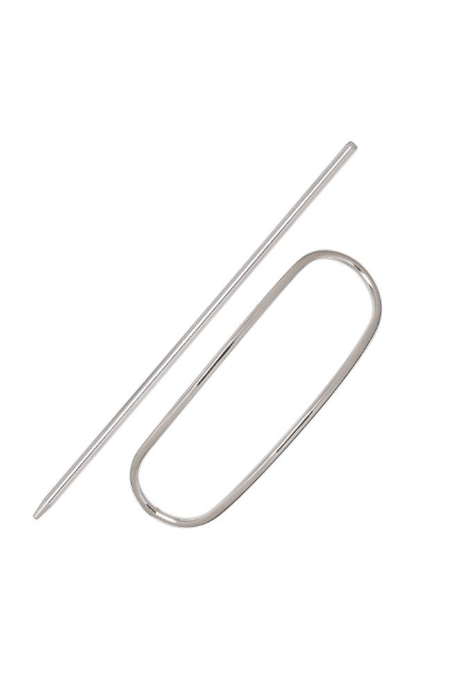 Silver Hair Pin, Oblong Metal Slide by L. Erickson, open view