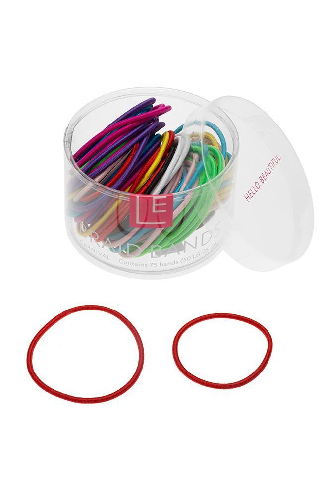 Hair bands, small and large, red, green, purple, white, yellow