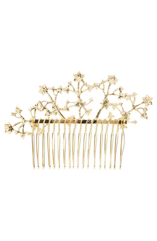 Back of Crystal and Gold Metal Side Comb by L. Erickson