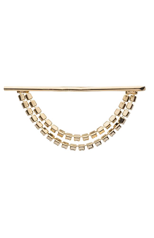 L. Erickson Crystal Dangle Bobby Pin, back view, two strands of Crystals on gold tone hair pin