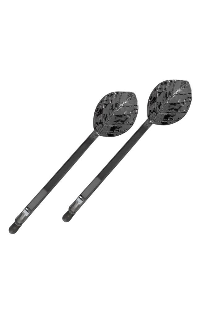 L. Erickson Hematite Bobbi Pins (pair), Decorative Leaf, dipped ends