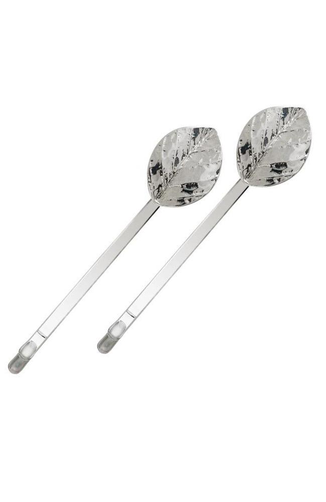 L. Erickson Silver Bobbi Pins (pair), Decorative Leaf, dipped ends