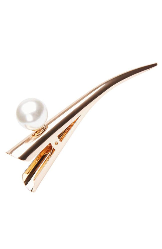Gold & White Pearl Decorative Hair Alligator Clip by L. Erickson