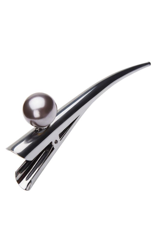 Silver & Grey Pearl Decorative Hair Alligator Clip by L. Erickson