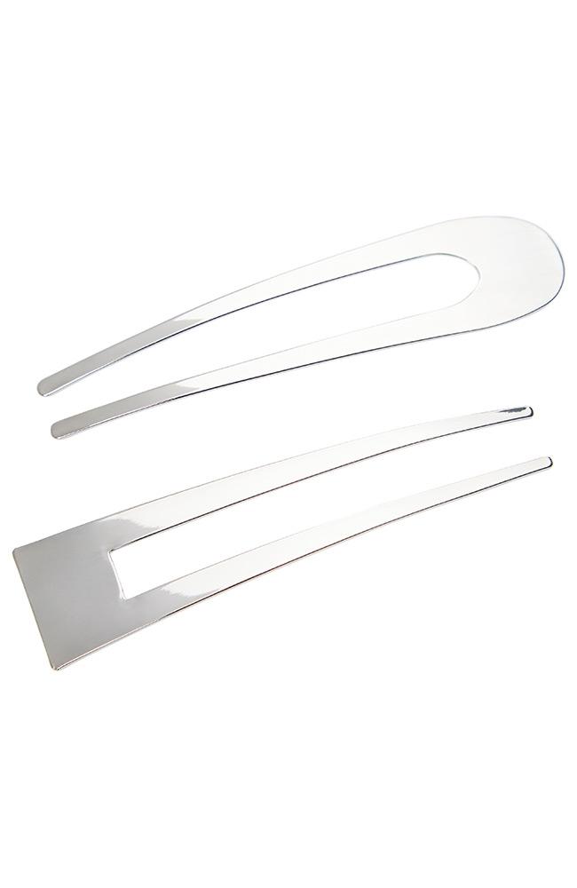 L. Erickson Metal Hair Pins, Chignon pair, silver hair pins