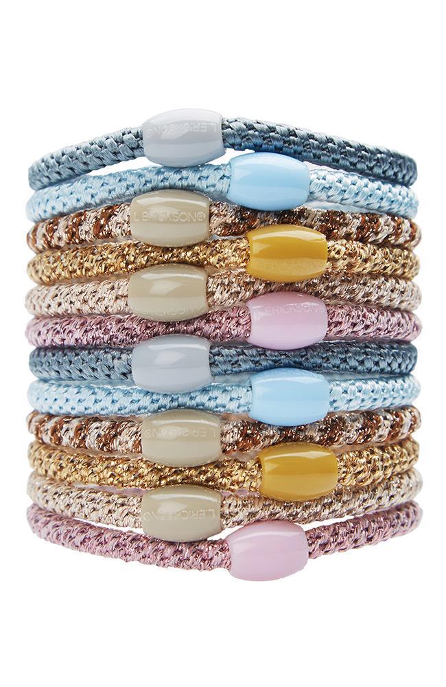 Elastic Hair Ties, Narrow Grab & Go Ponytail Holder 12 Pack, Ballerina Color Pack (dusty blue, light blue, brown/beige metallic, gold metallic, beige metallic, pastel pink metallic)