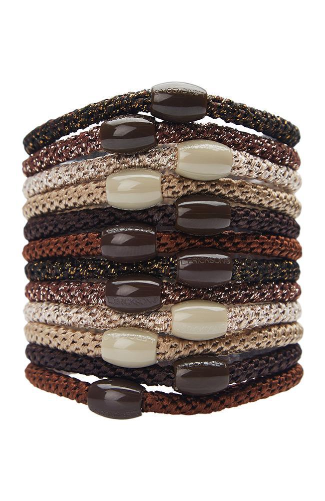 Neurtal Elastic Hair Bands, Narrow Grab & Go Ponytail Holder 12 Pack, Mocha (black and gold metallic, brown metallic, beige metallic, gold, dark brown esspresso, chocolate brown)