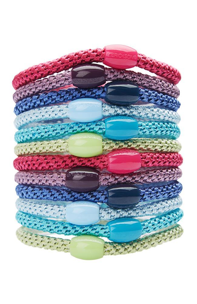 Elastic Hair Ties, Narrow Grab & Go Ponytail Holder 12 Pack, Resort Color Pack (magenta, lavender, cornflower blue, light blue, teal blue, lime green)