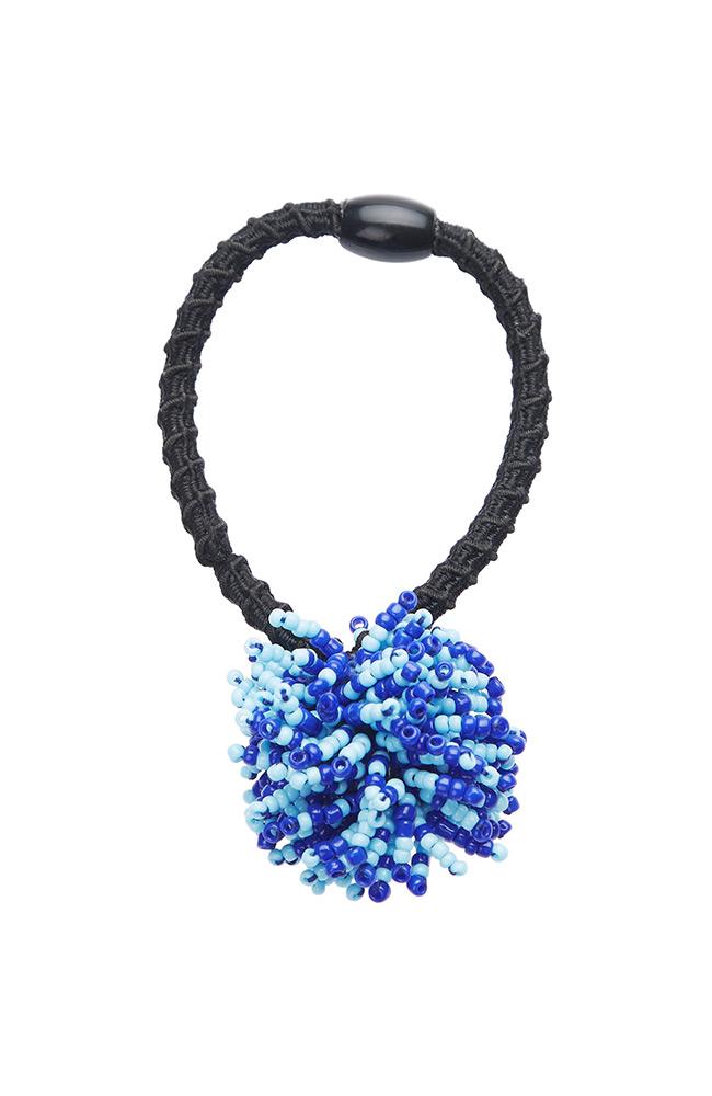 Beaded Ponytail Pom and Hair Tie, Blue Confetti by L. Erickson