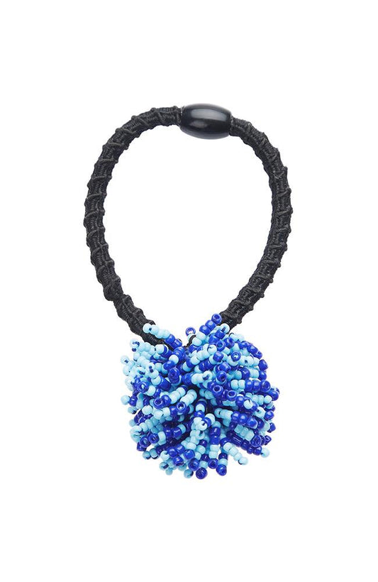 Beaded Ponytail Pom and Hair Tie, Blue Confetti by L. Erickson