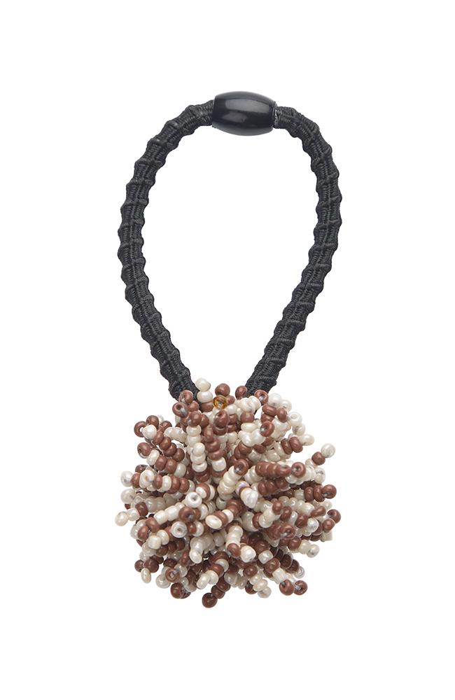  Beaded Ponytail Pom and Hair Tie, Neutral Brown Confetti by L. Erickson