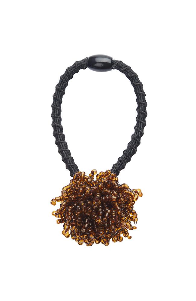  Beaded Ponytail Pom and Hair Tie, Chocolate Brown Confetti by L. Erickson