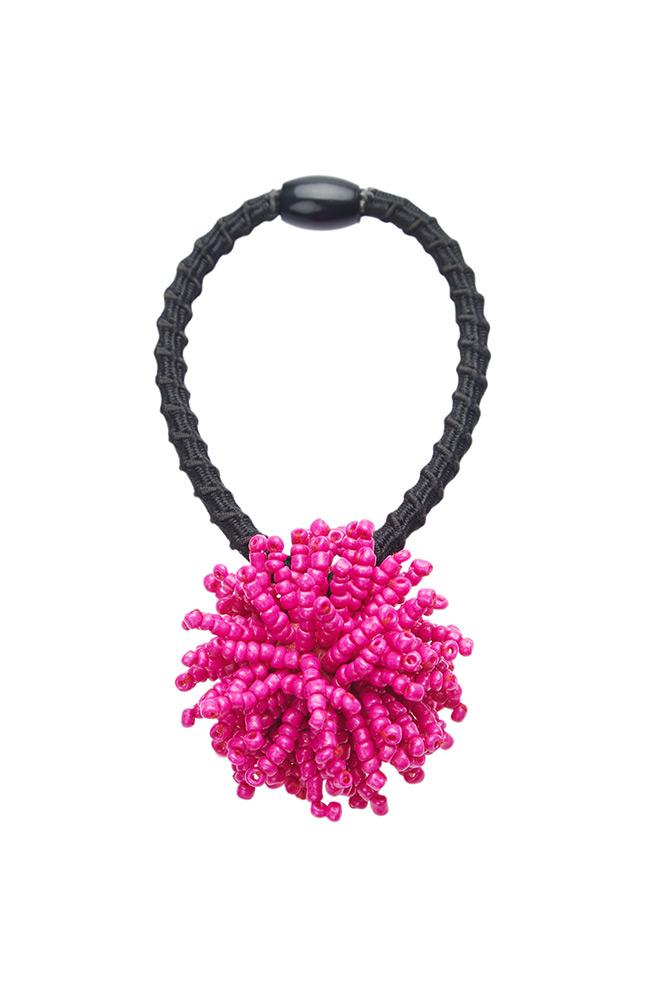  Beaded Ponytail Pom and Hair Tie, Fuchsia Confetti by L. Erickson