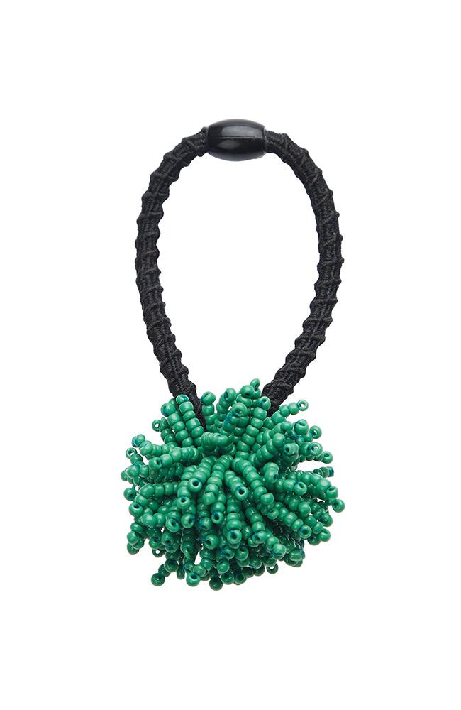  Beaded Ponytail Pom and Hair Tie, Kelly Green Confetti by L. Erickson