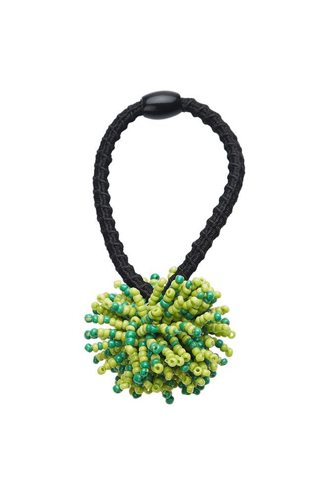  Beaded Ponytail Pom and Hair Tie, Lime Green Confetti by L. Erickson