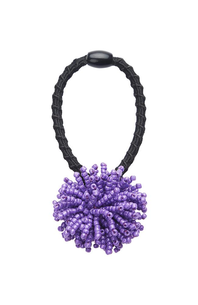  Beaded Ponytail Pom and Hair Tie, Purple Confetti by L. Erickson