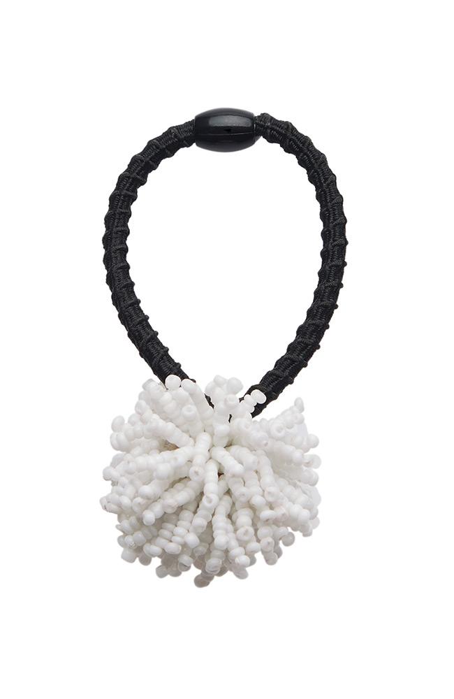  Beaded Ponytail Pom and Hair Tie, White Confetti by L. Erickson