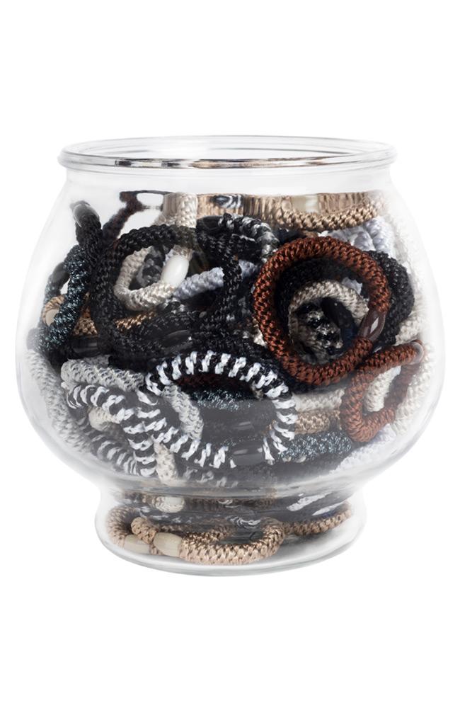 L. Erickson Hair Ties Gift Bowl, black, white, metallic, beige, thick ponytail holders