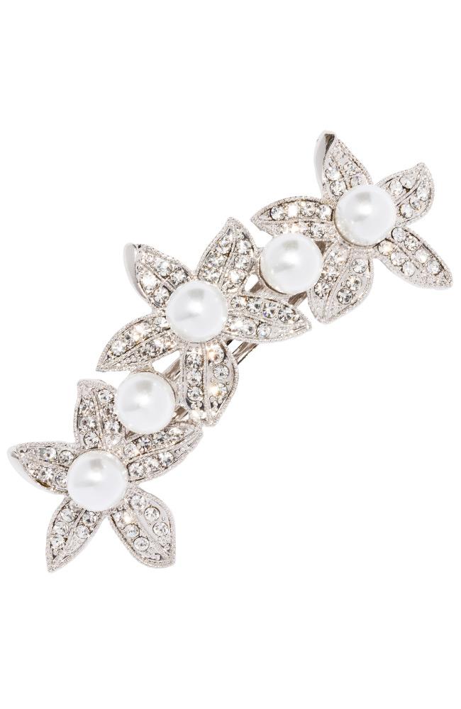Crystal and Pearl Flower Barrette