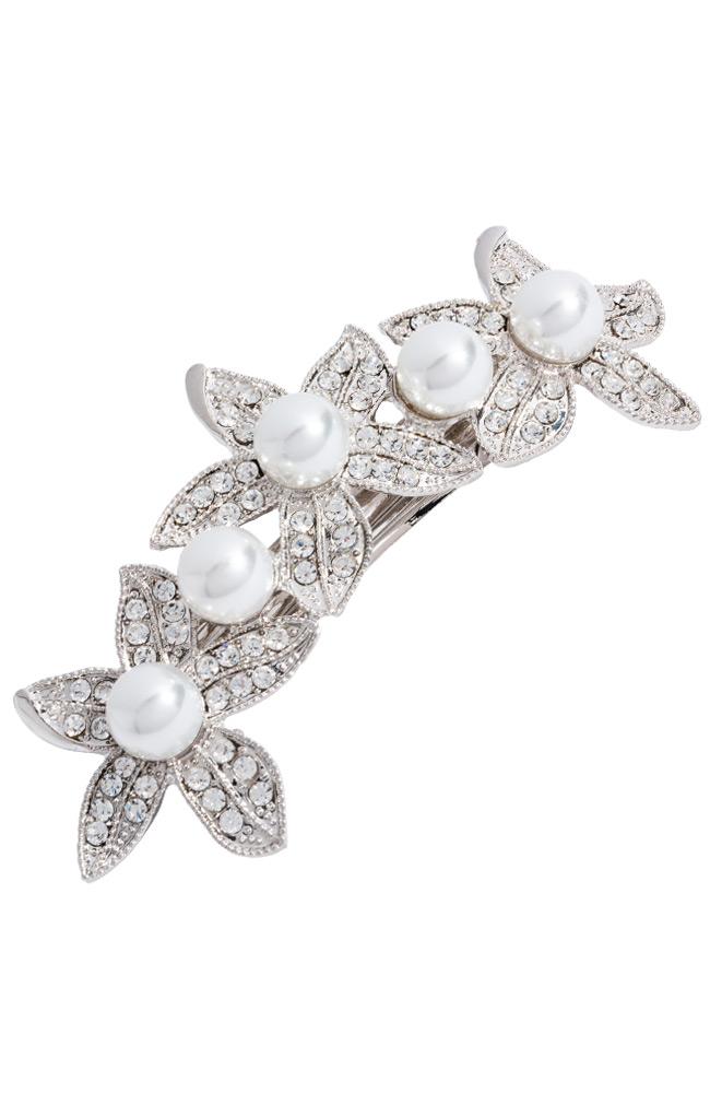 L. Erickson Crystal and Pearl Flower Barrette
