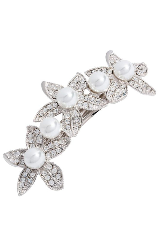L. Erickson Crystal and Pearl Flower Barrette