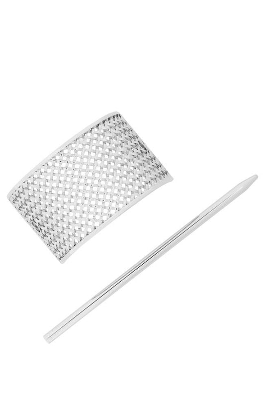 Silver woven metal hair cuff with metal pin, Hair Slide by France Luxe