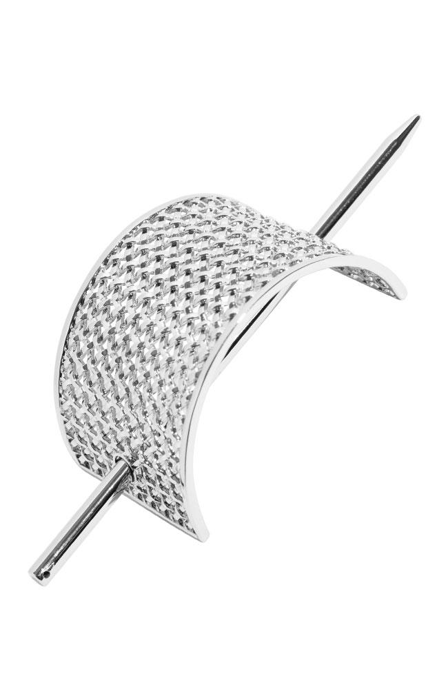 Woven metal silver hair slide with pin, L. Erickson