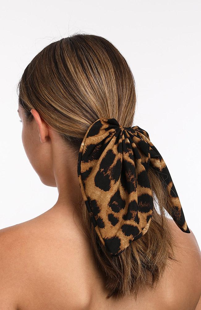 Leopard Print Scrunchie with Scarf tail, Bow Ponytail holder by L. Erickson