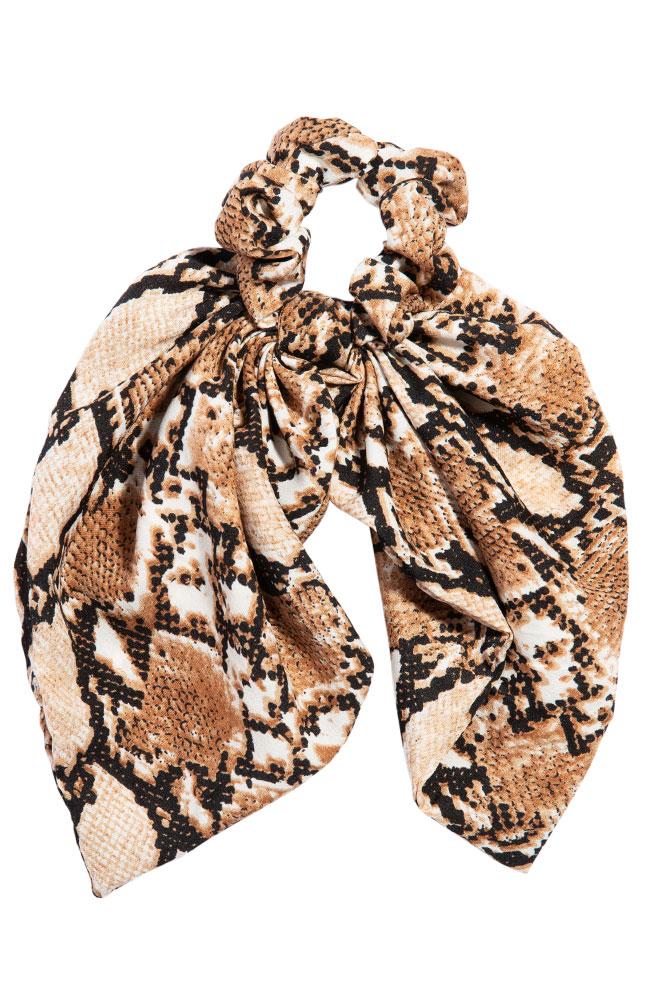 Snake Skin Scrunchie with Scarf tail, Bow Ponytail holder by L. Erickson