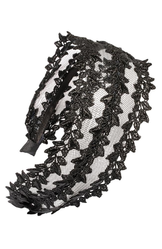 Wide headband made of black lace and mesh, L. Erickson