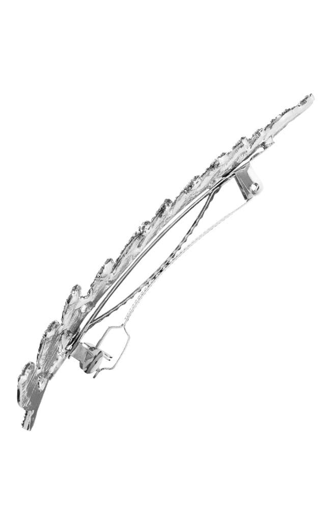Side view of barrette clasp and L. Erickson Crystal Leaflet Barrette
